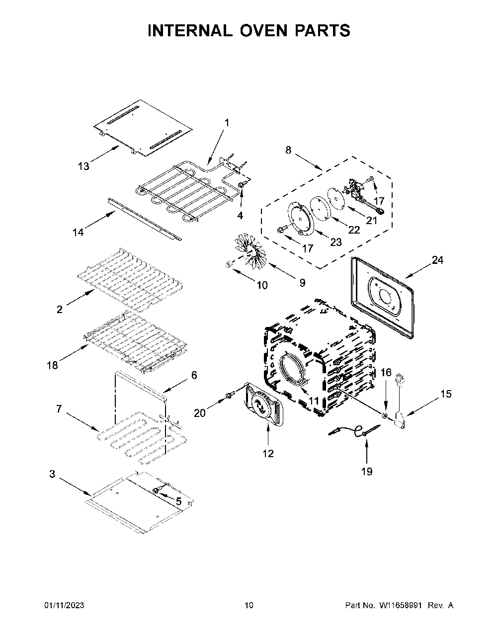 Internal Oven Parts Diagram and Parts List for KODE507ESS21  KitchenAid Wall Oven