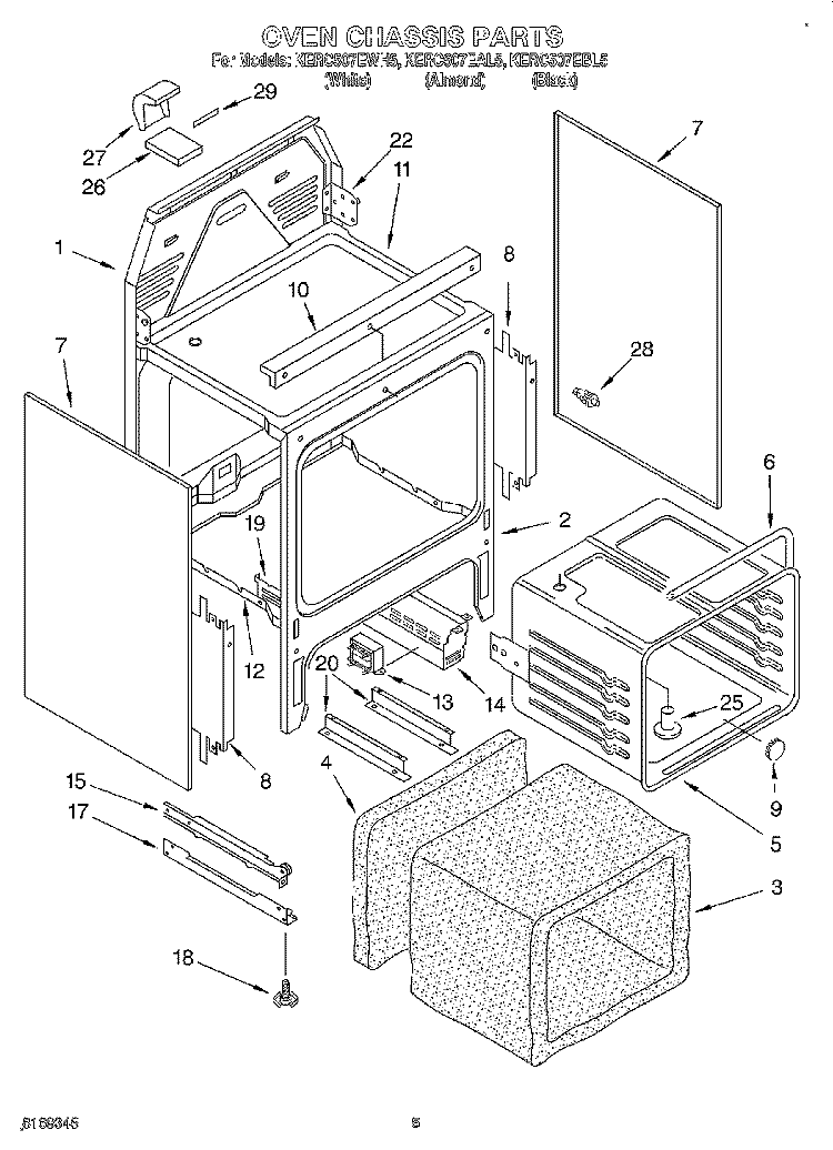 OVEN CHASSIS Diagram and Parts List for KERC507EBL5  KitchenAid Range