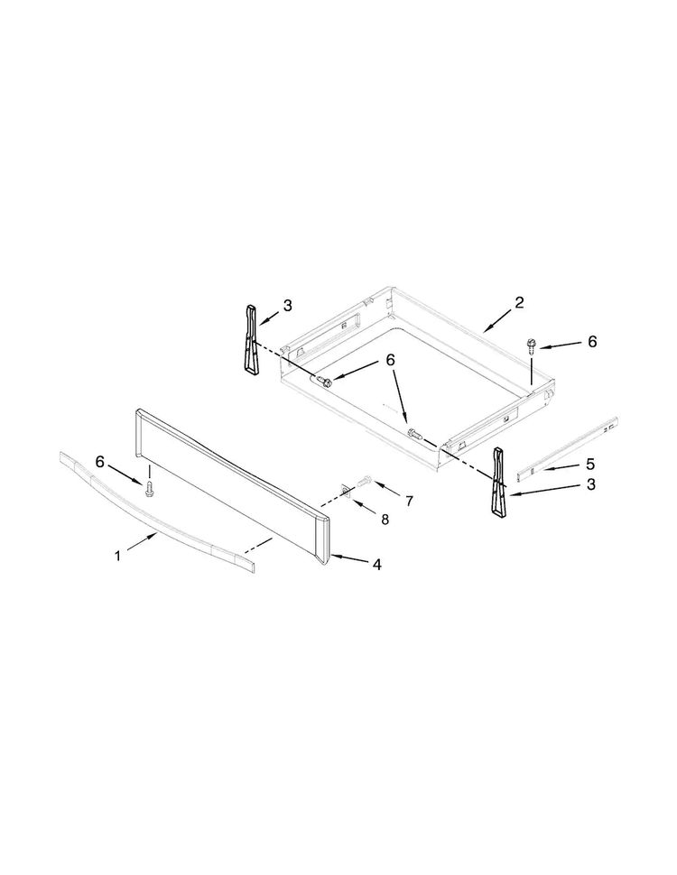 Drawer Parts Diagram and Parts List for WEE730H0DB0  Whirlpool Range