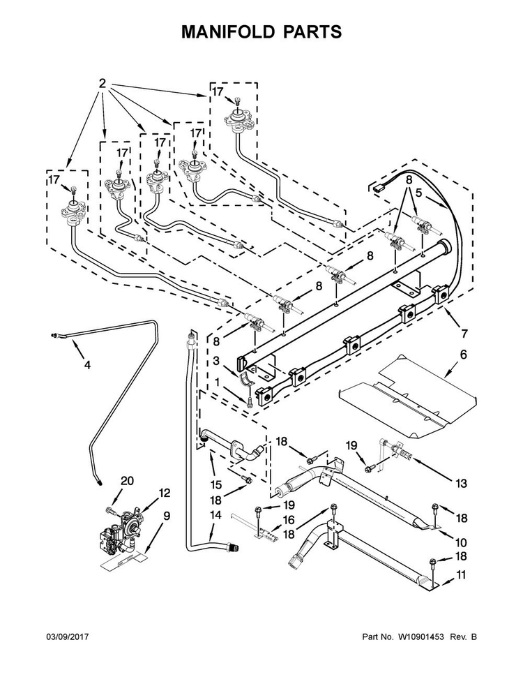 Manifold Parts Diagram and Parts List for KFGS530ESS1  KitchenAid Range
