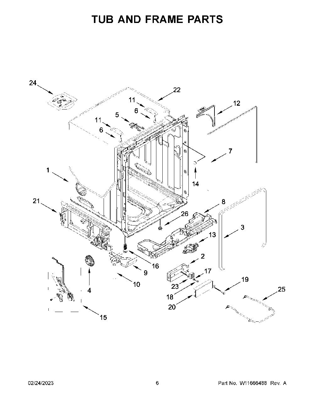 Tub And Frame Parts Diagram and Parts List for KDTM704LPA1  KitchenAid Dishwasher