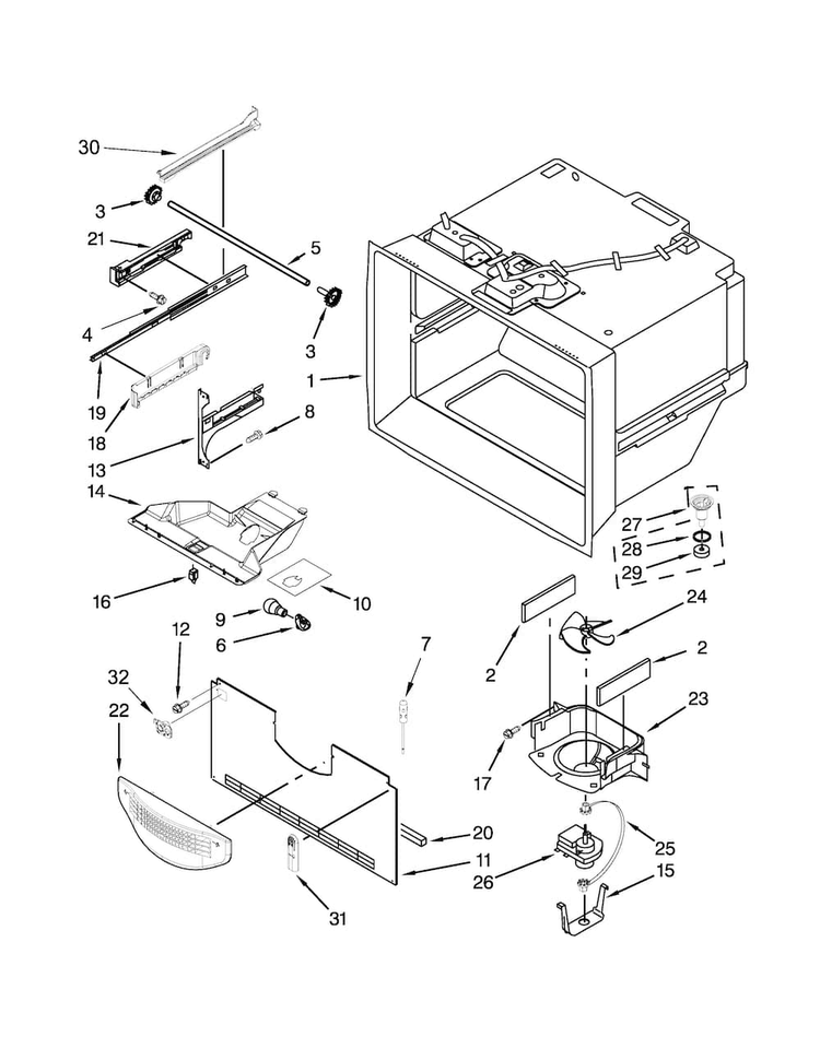 Freezer Liner Parts Diagram and Parts List for KRBR109ESS00  KitchenAid Refrigerator