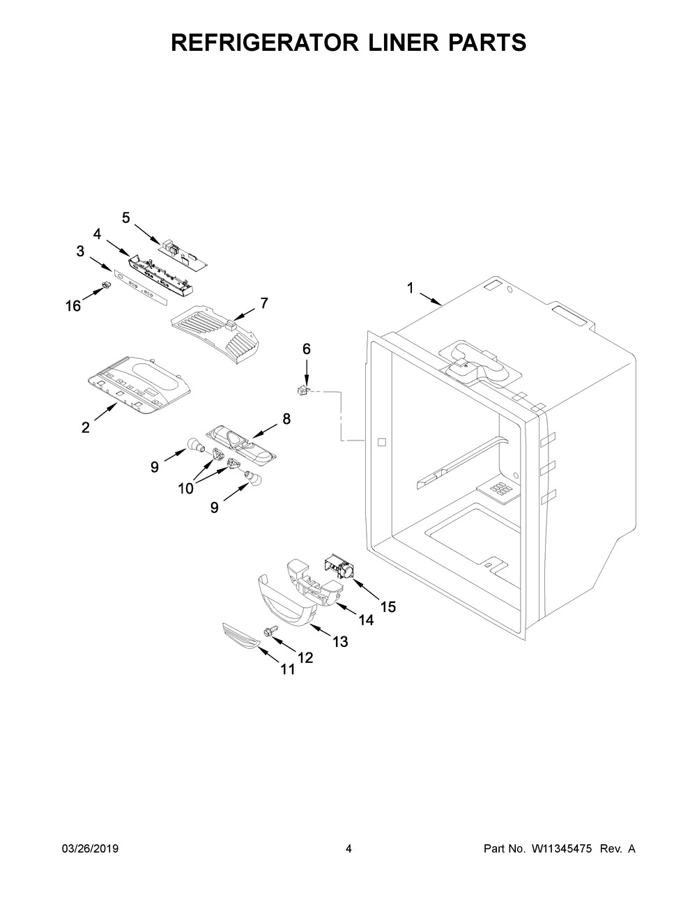Refrigerator Liner Parts Diagram and Parts List for WRF532SMHV01  Whirlpool Refrigerator