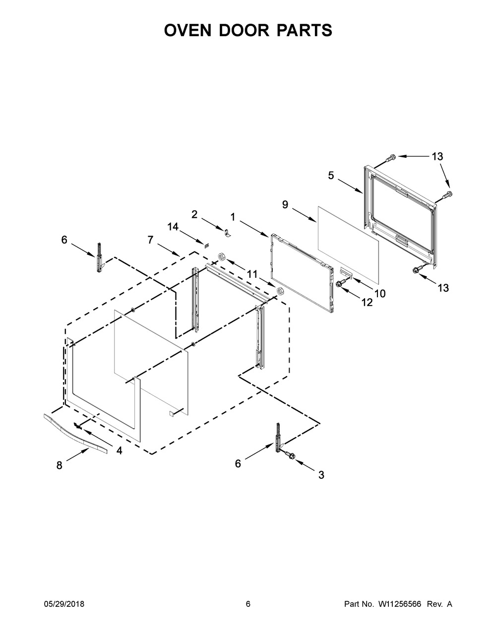 Oven Door Parts Diagram and Parts List for WOC95EC0AB05  Whirlpool Microwave Oven Combo