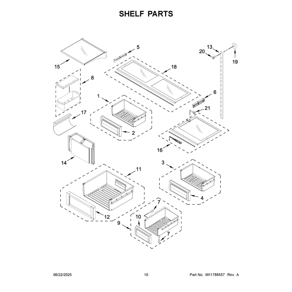 Shelf Parts Diagram and Parts List for KBBL306ESS06  KitchenAid Refrigerator