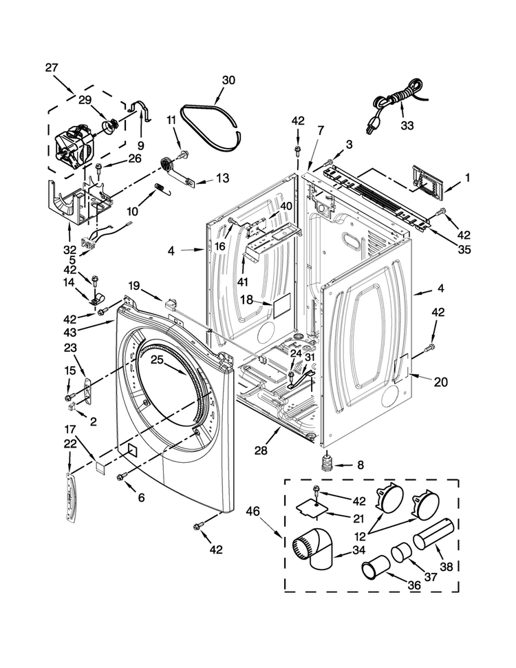 Cabinet Parts Diagram and Parts List for WGD95HEDU0  Whirlpool Dryer