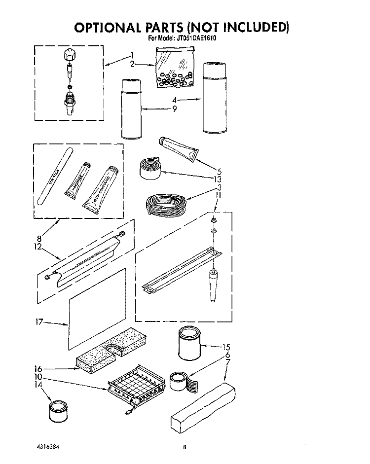 OPTIONAL Diagram and Parts List for JT051CAE1610  Whirlpool Ice Maker