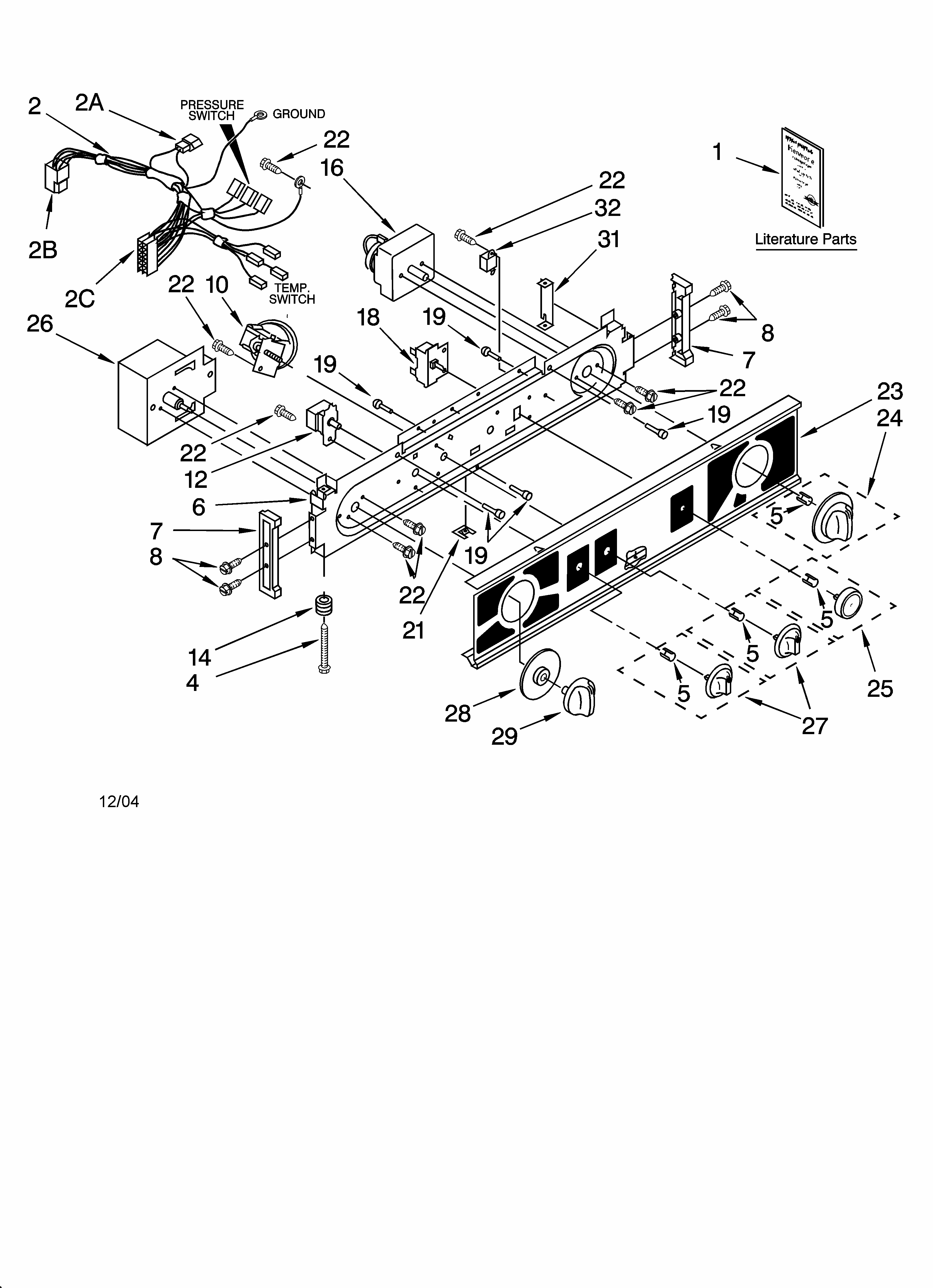 Washer/dryer Control Panel Parts Diagram and Parts List for 11098752794  Kenmore Washer Dryer Combo