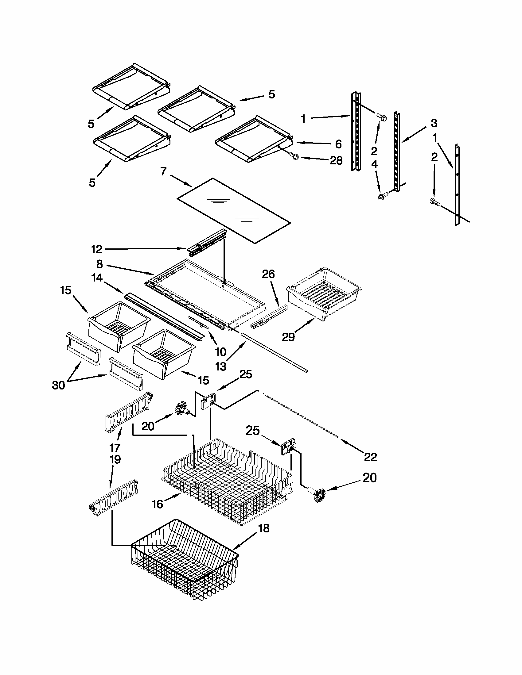 Shelf Parts Diagram and Parts List for 59669972013  Kenmore Refrigerator