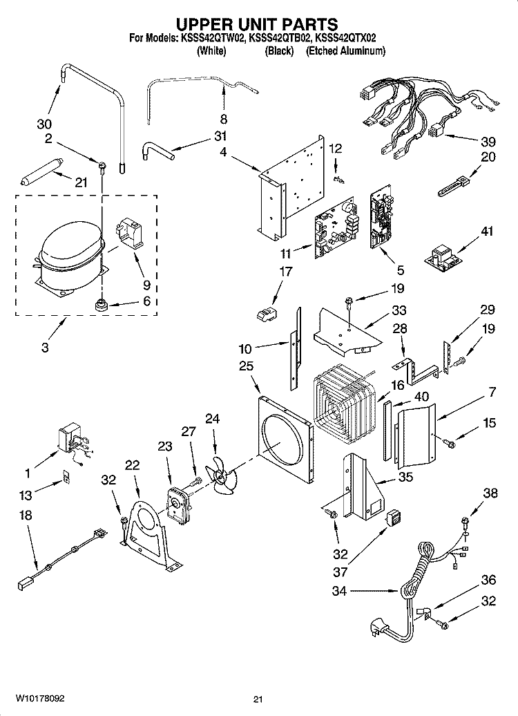 UPPER UNIT PARTS Diagram and Parts List for KSSS42QTB02  KitchenAid Refrigerator