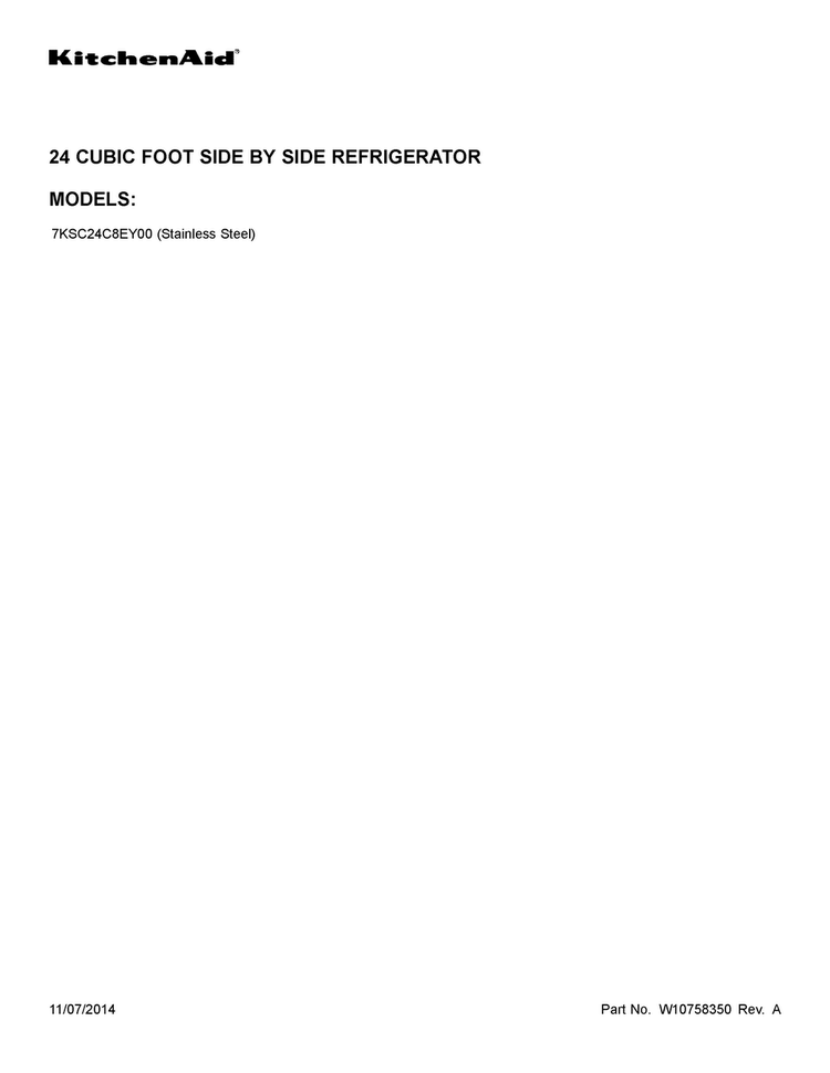 Cover Sheet Diagram and Parts List for 7KSC24C8EY00  KitchenAid Refrigerator