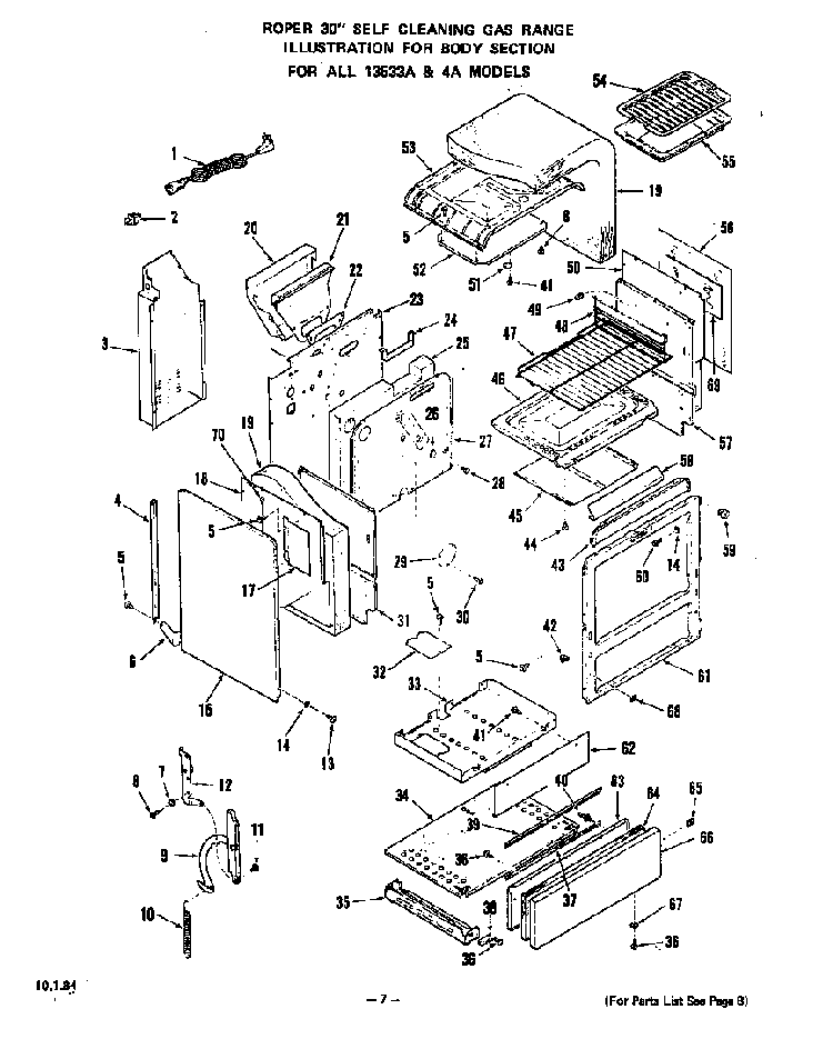 Body Diagram and Parts List for 1353*4A  Roper Range