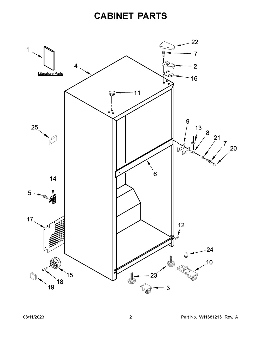 Cabinet Parts Diagram and Parts List for WRT108FFDW04  Whirlpool Refrigerator