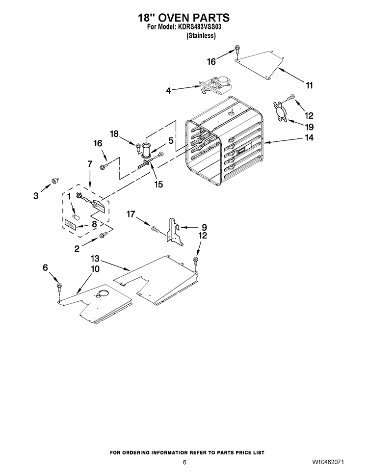 18`` OVEN PARTS Diagram and Parts List for KDRS483VSS03  KitchenAid Range