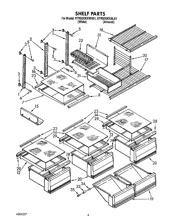 SHELF, LIT/OPTIONAL Diagram and Parts List for KTRS25KXWH01  KitchenAid Refrigerator
