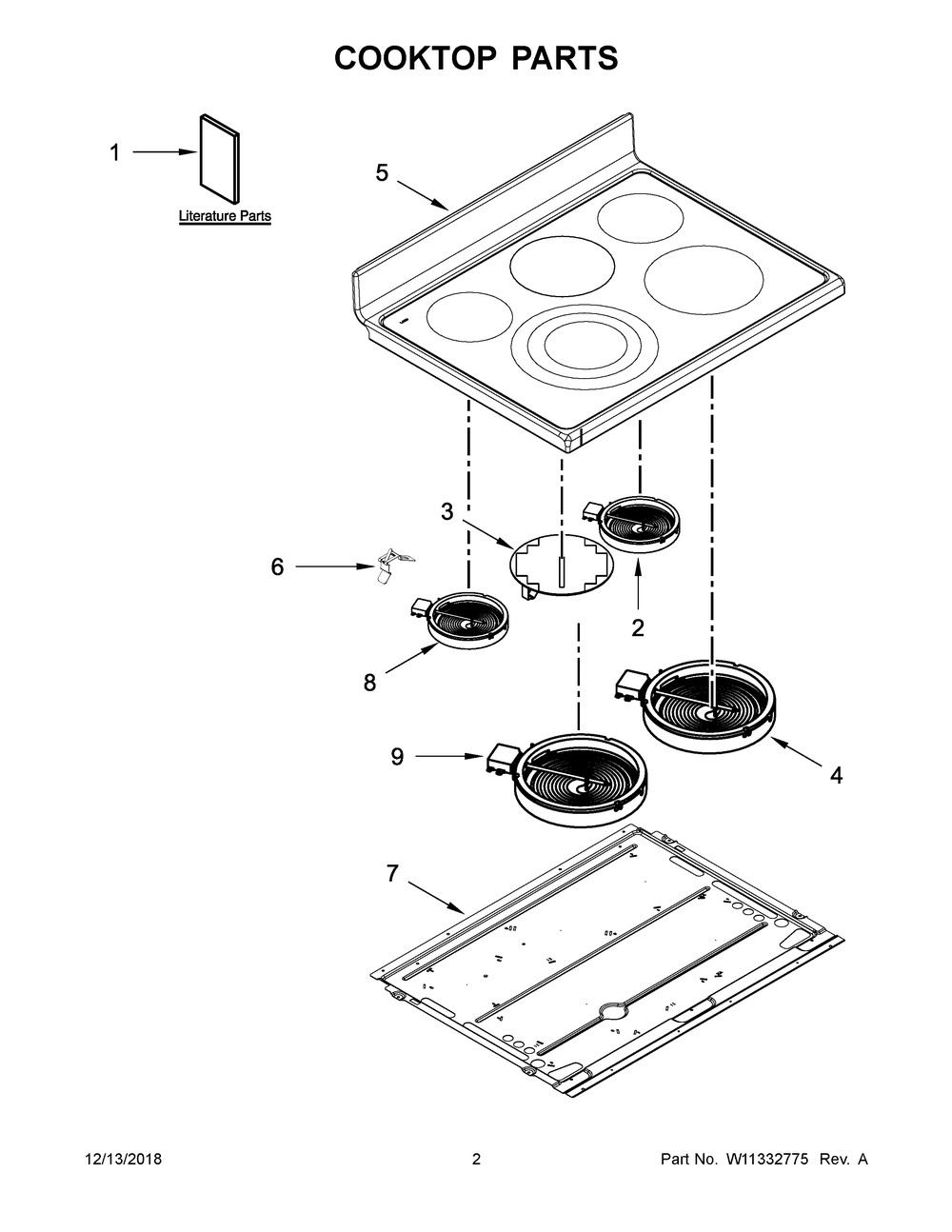 Cooktop Parts Diagram and Parts List for YKFED500EBS3  Whirlpool Range