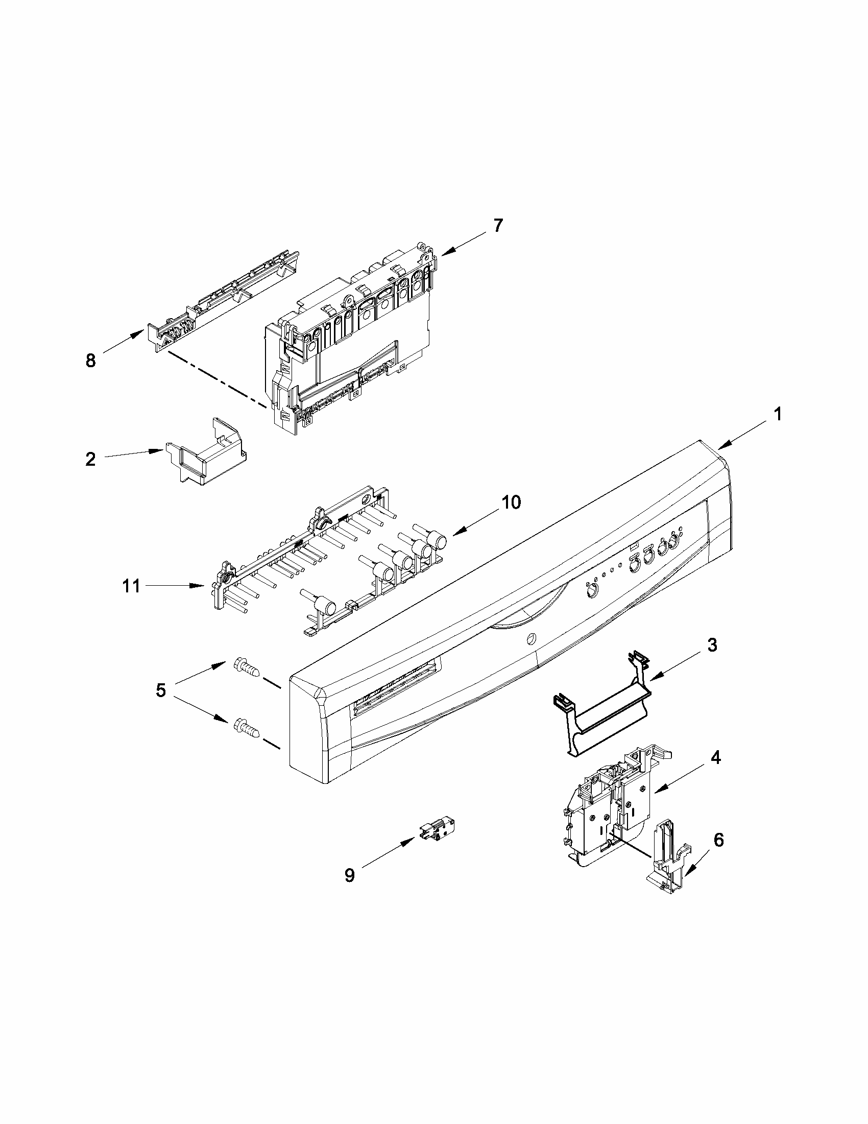 Control Panel And Latch Parts Diagram and Parts List for IUD6100BB2  Whirlpool Dishwasher