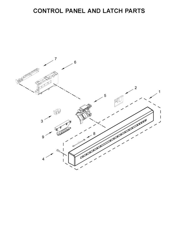 Control Panel And Latch Parts Diagram and Parts List for KDFE204EBL4  KitchenAid Dishwasher