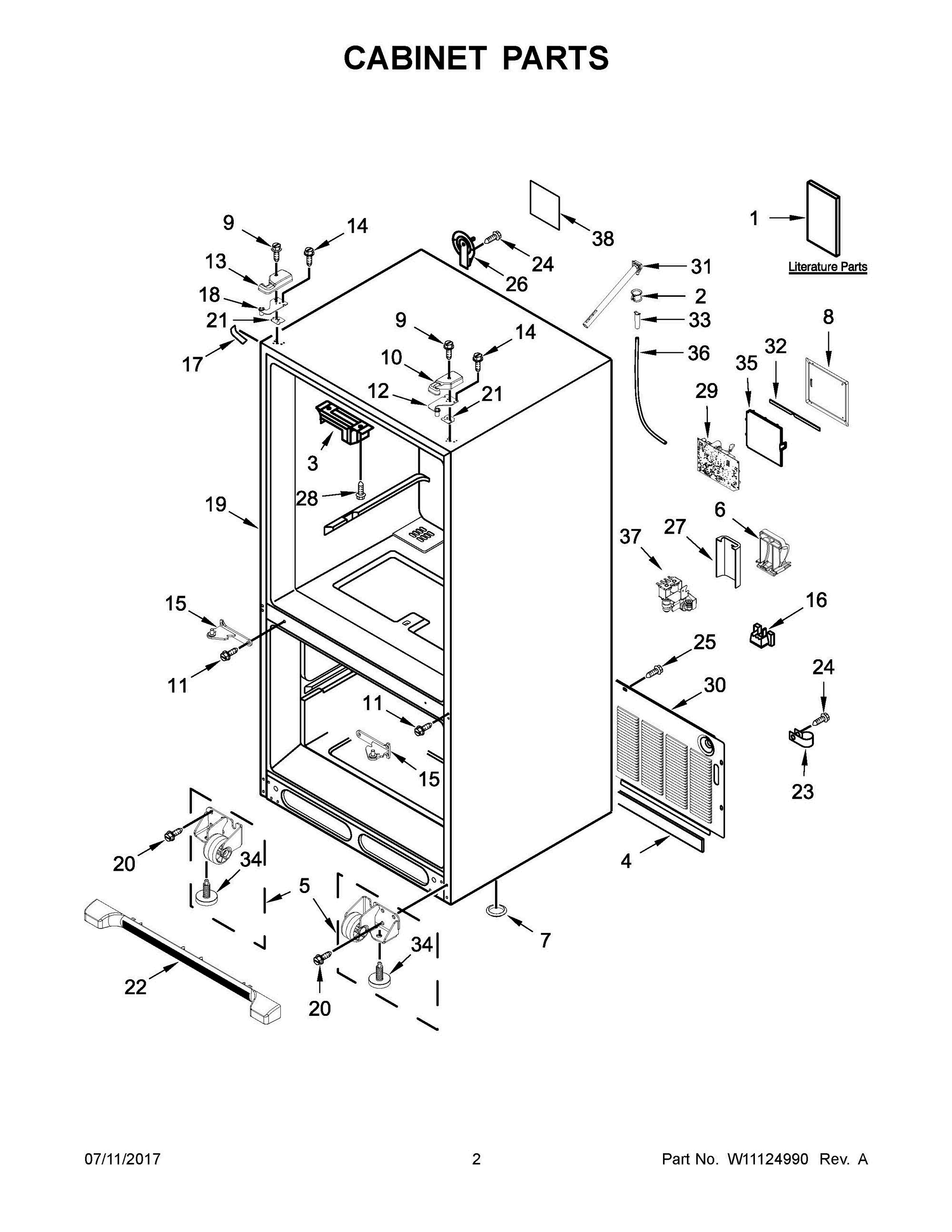 02 - CABINET PARTS Diagram and Parts List for WRF540CWHB00  Whirlpool Refrigerator