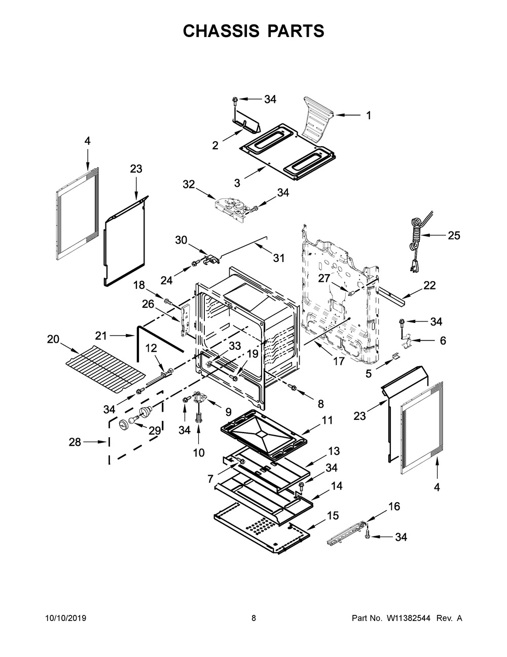 Chassis Parts Diagram and Parts List for WFG525S0JB0  Whirlpool Range