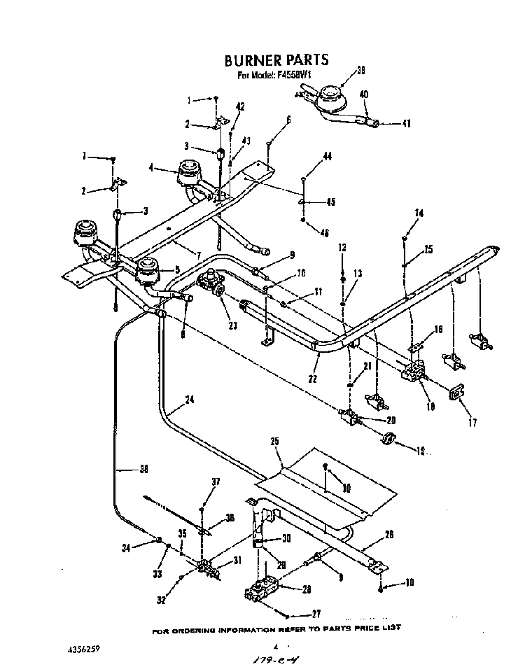 Burner Diagram and Parts List for F4558*1  Roper Range