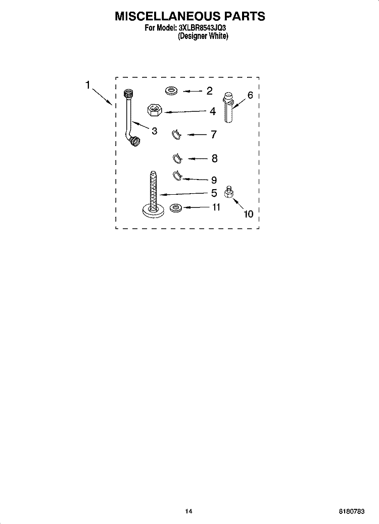 MISCELLANEOUS  PARTS, OPTIONAL PARTS (NOT INCLUDED) Diagram and Parts List for 3XLBR8543JQ3  Whirlpool Washer