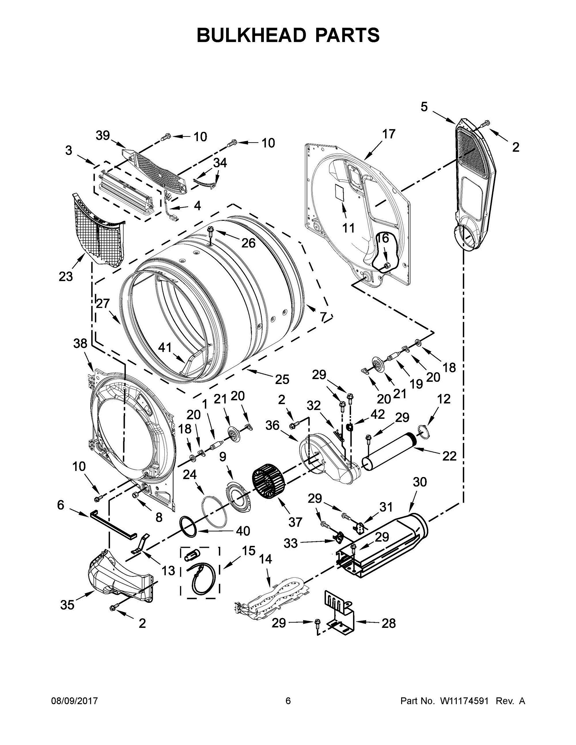 04 - BULKHEAD PARTS Diagram and Parts List for WED7590FW1  Whirlpool Dryer