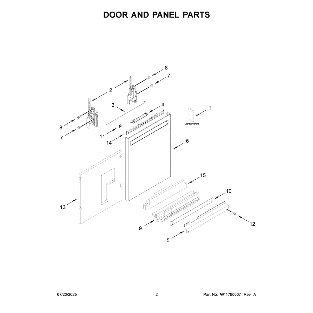 Door And Panel Parts Diagram and Parts List for KDFS424SPS0  KitchenAid Dishwasher