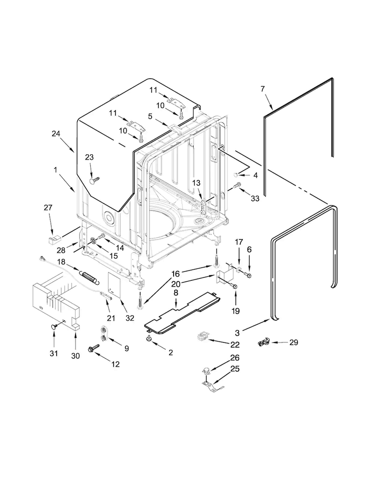 Tub And Frame Parts Diagram and Parts List for KDTE704DWH0  KitchenAid Dishwasher