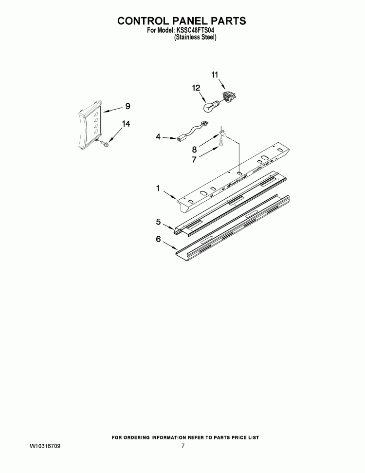 CONTROL PANEL PARTS Diagram and Parts List for KSSC48FTS04  KitchenAid Refrigerator
