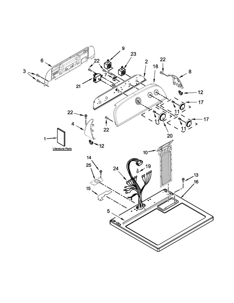Top And Console Parts Diagram and Parts List for WED4995EW1  Whirlpool Dryer