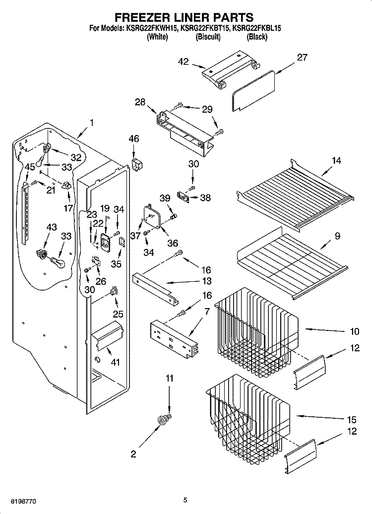 FREEZER LINER PARTS Diagram and Parts List for KSRG22FKBL15  KitchenAid Refrigerator
