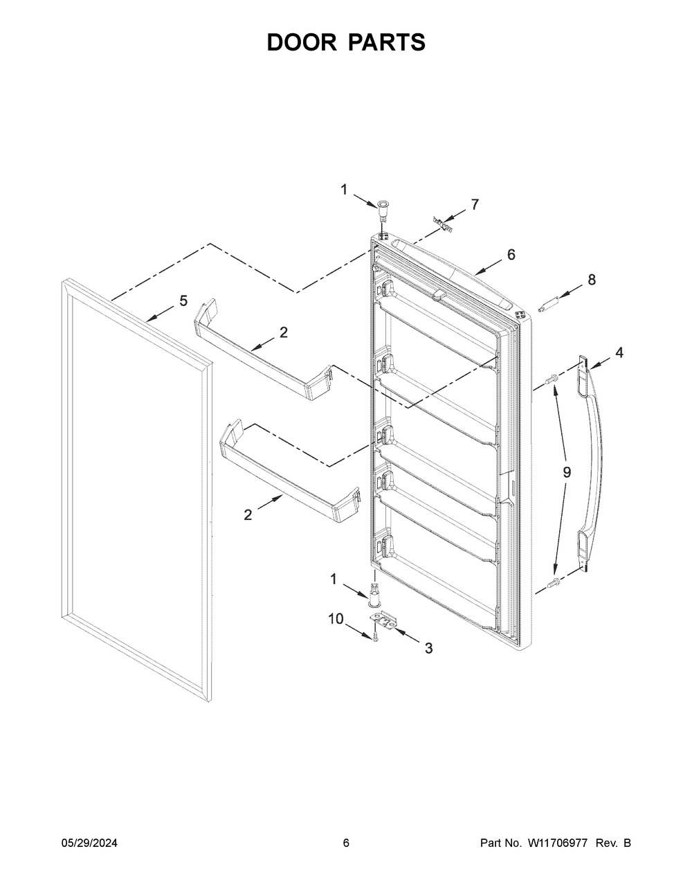 Door Parts Diagram and Parts List for WZF56R16DW10  Whirlpool Freezer