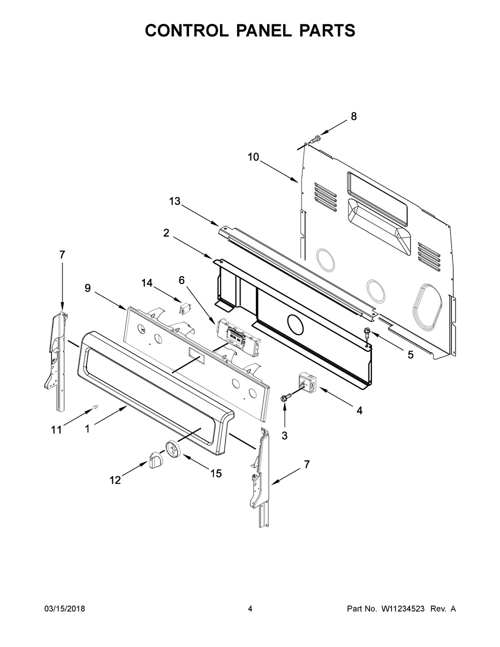 Control Panel Parts Diagram and Parts List for WFE770H0FZ2  Whirlpool Range