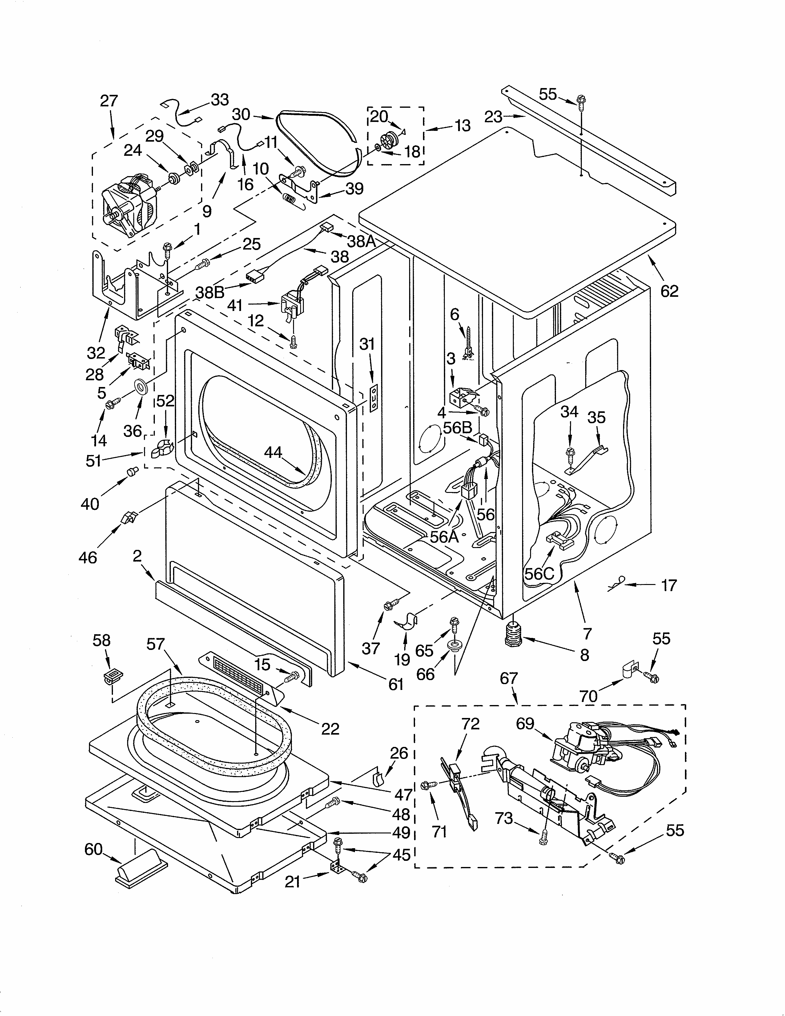 Upper Cabinet/front Panel Diagram and Parts List for 11072182103  Kenmore Dryer