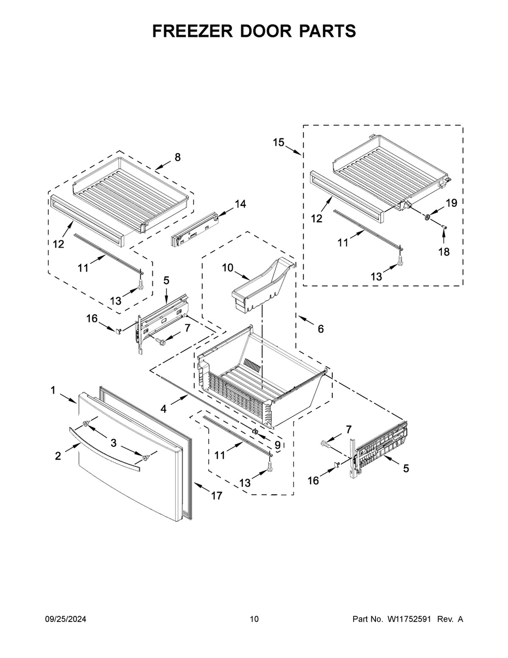 06 - Freezer Door Parts Diagram and Parts List for WRMF7736PV01  Whirlpool Refrigerator