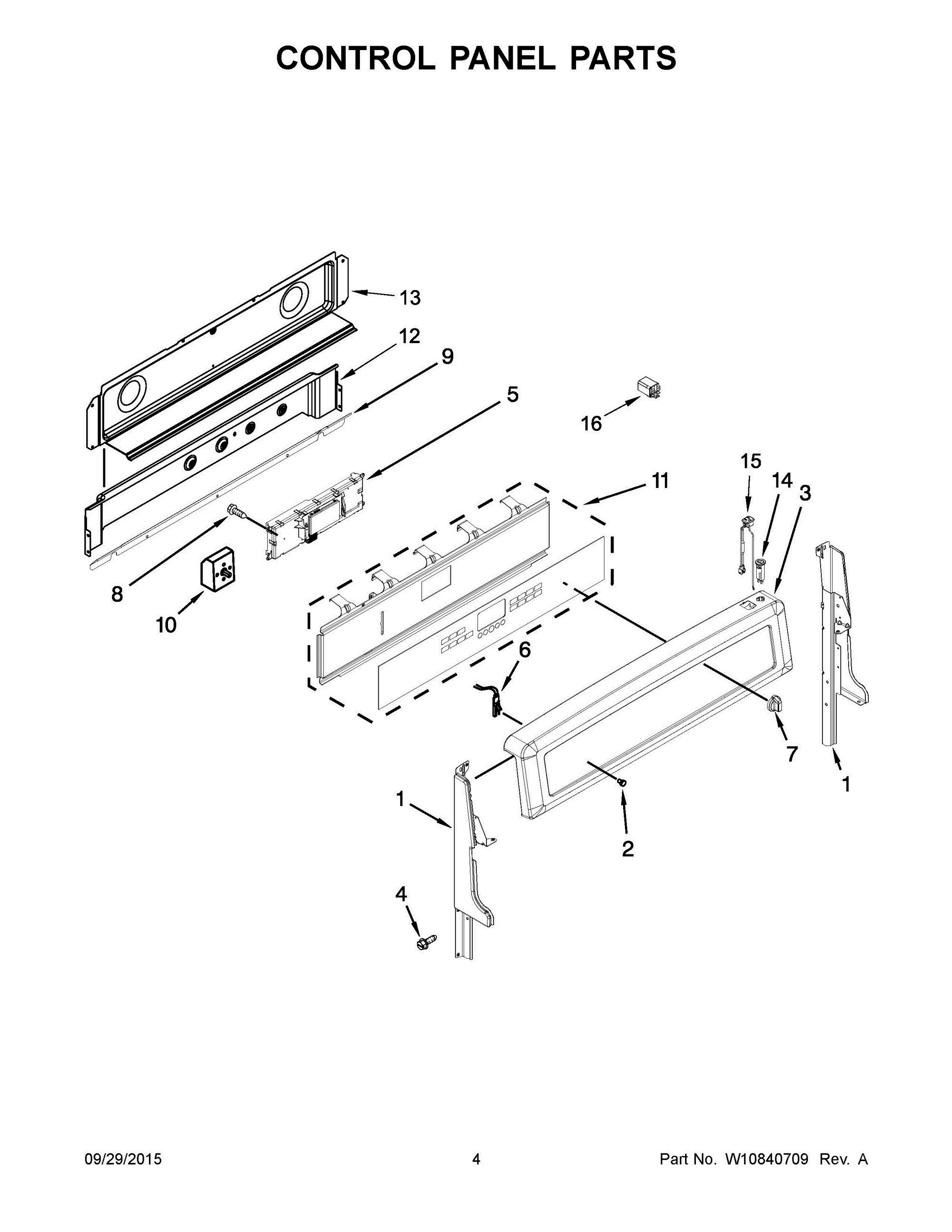 03 - CONTROL PANEL PARTS Diagram and Parts List for YMET8820DS02  Whirlpool Range