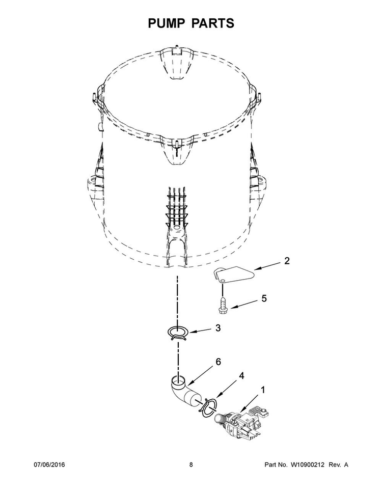Pump Parts Diagram and Parts List for WTW7040DW1  Whirlpool Washer