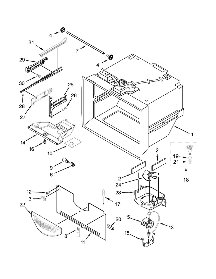 Freezer Liner Parts Diagram and Parts List for WRF532SNBB01  Whirlpool Refrigerator