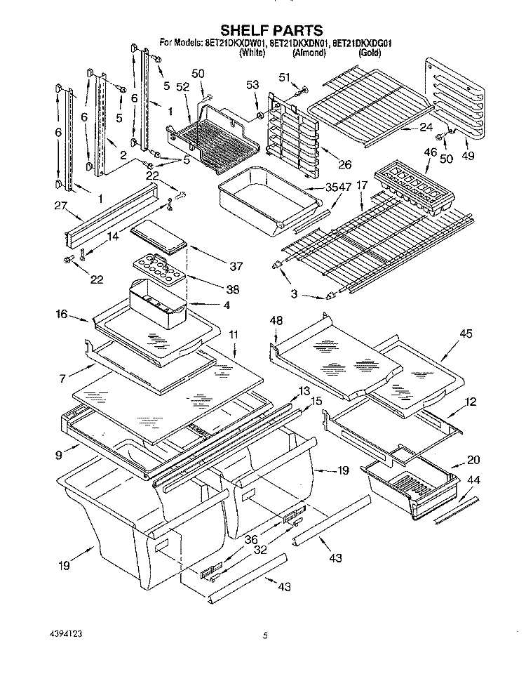 SHELF Diagram and Parts List for 8ET21DKXDG01  Whirlpool Refrigerator