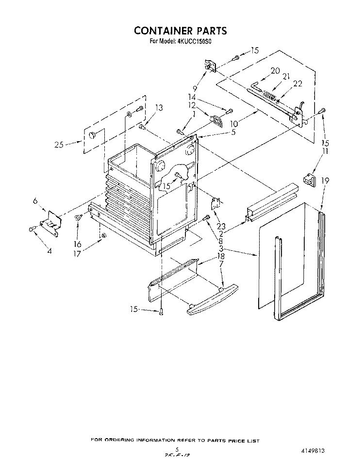 CONTAINER Diagram and Parts List for 4KUCC150S0  KitchenAid Trash Compactor