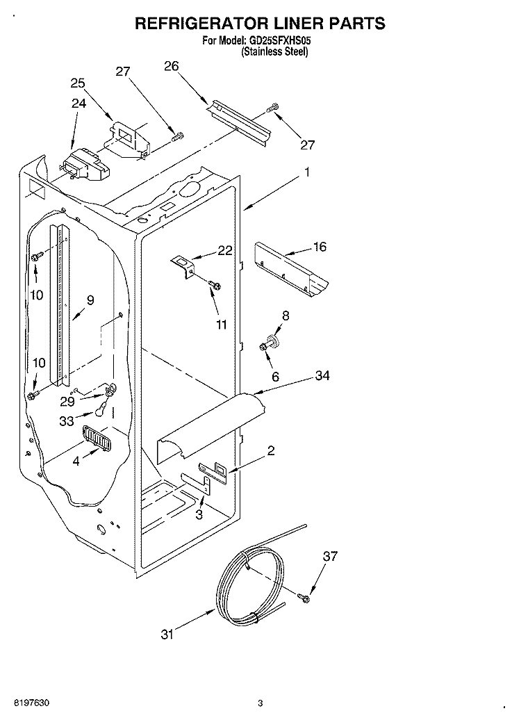 REFRIGERATOR LINER Diagram and Parts List for GD25SFXHS05  Whirlpool Refrigerator