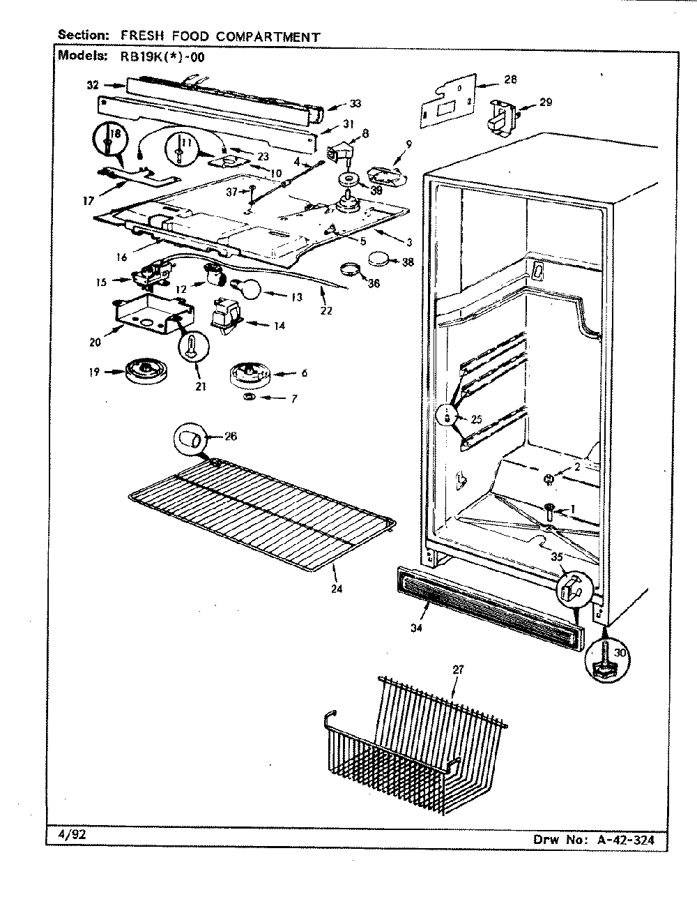 03 - Fresh Food Compartment Diagram and Parts List for RB19KA-00  Whirlpool Refrigerator