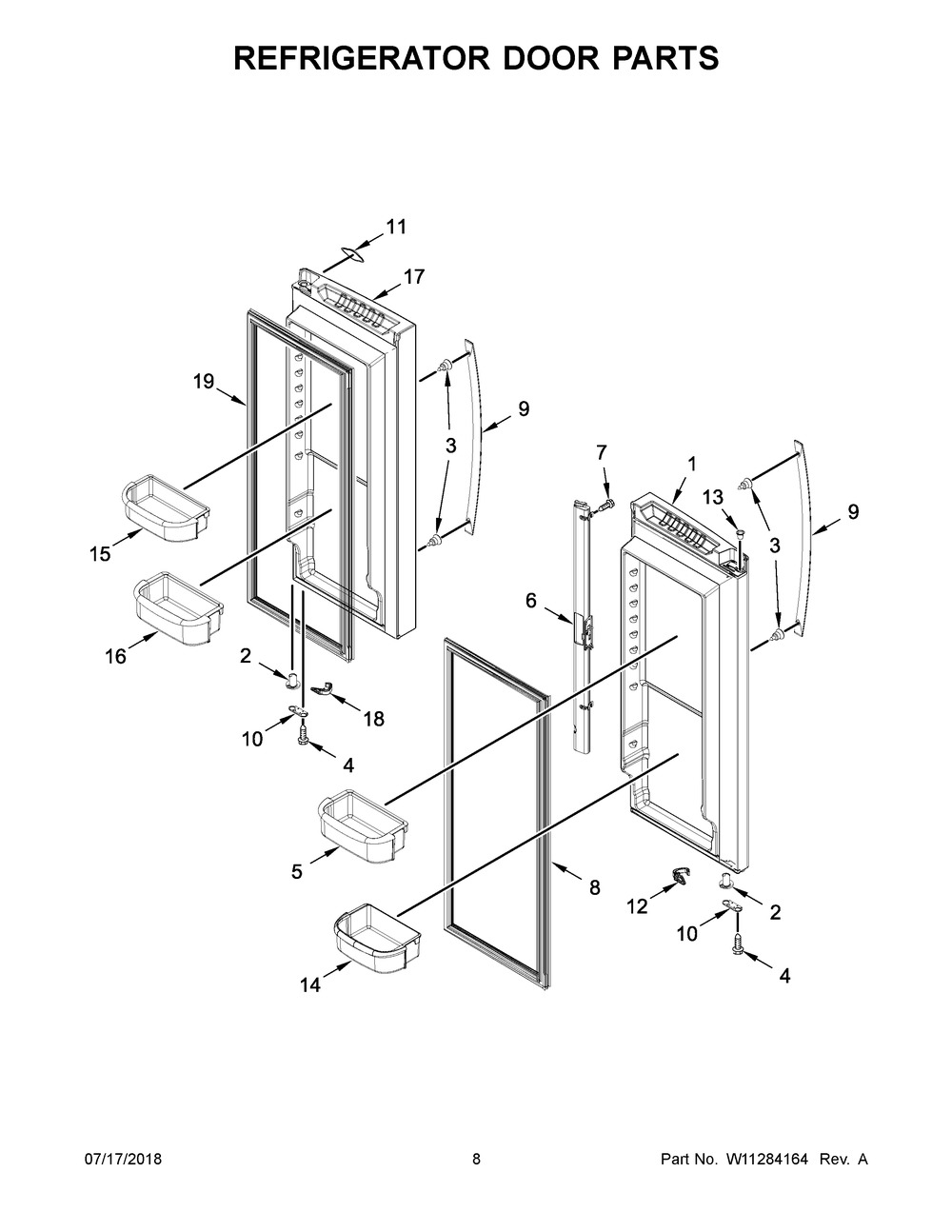 Refrigerator Door Parts Diagram and Parts List for WRF532SMHZ01  Whirlpool Refrigerator