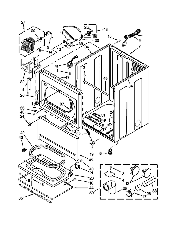Cabinet Parts Diagram and Parts List for 11076002012  Kenmore Dryer