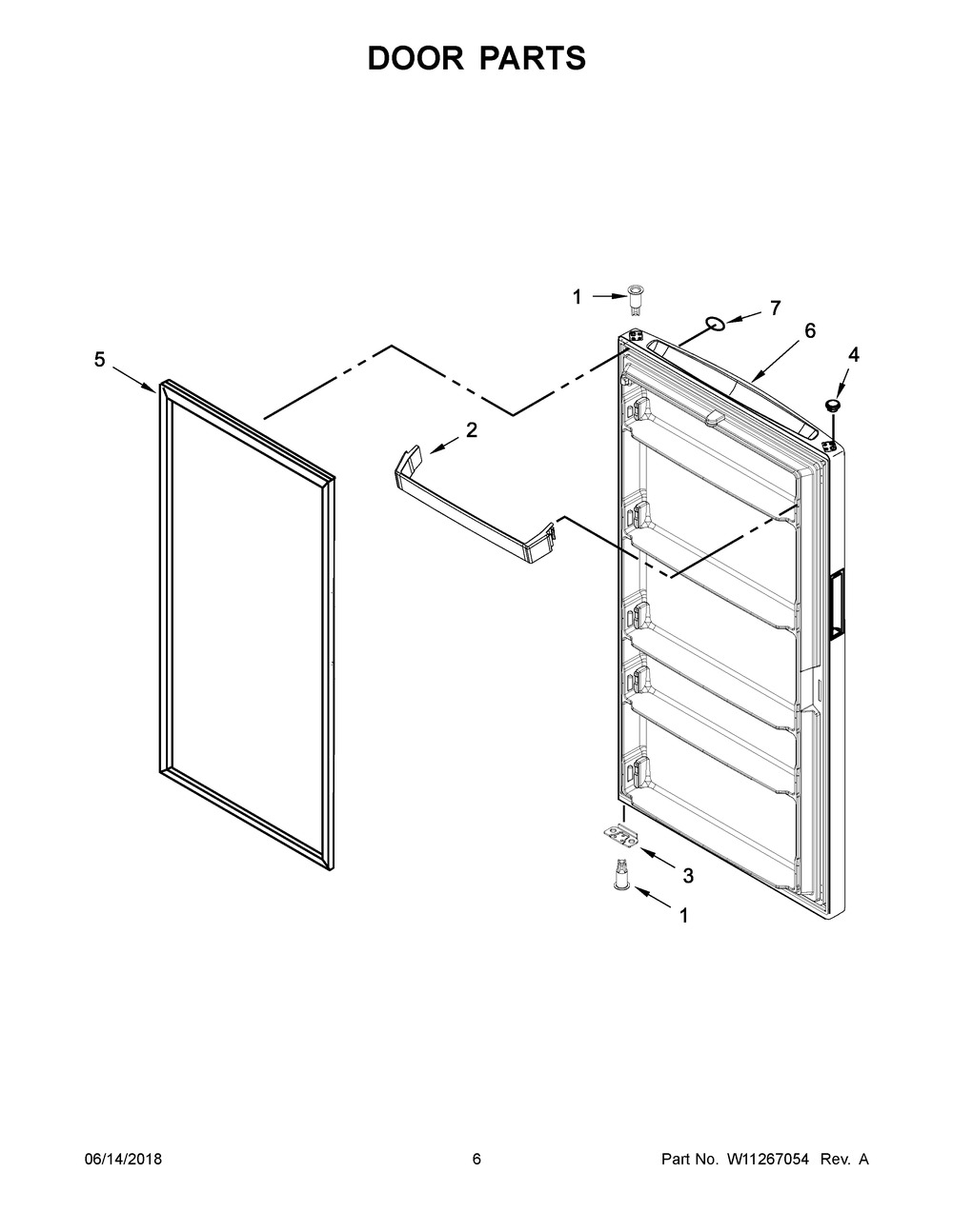 Door Parts Diagram and Parts List for WZF34X18DW03  Whirlpool Freezer