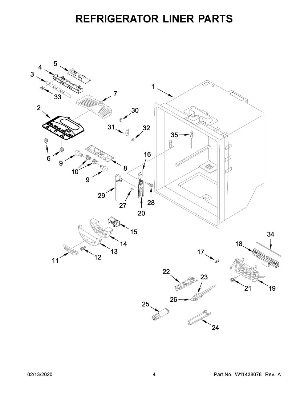 Refrigerator Liner Parts Diagram and Parts List for WRFA35SWHZ04  Whirlpool Refrigerator