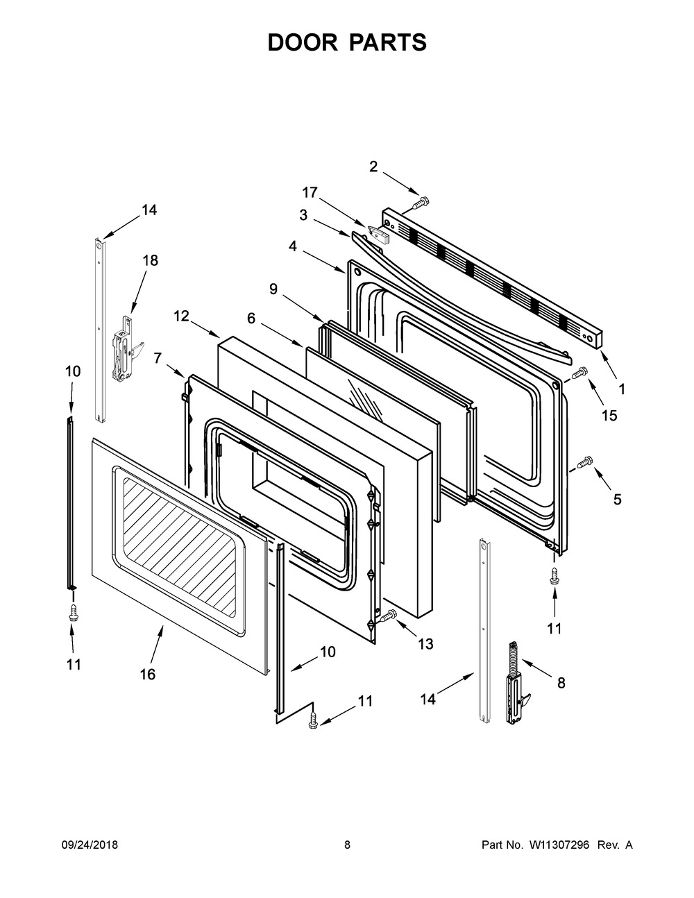 Door Parts Diagram and Parts List for WFE515S0ES2  Whirlpool Range