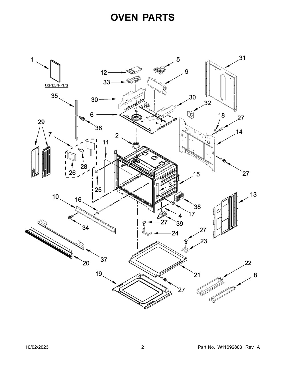 Oven Parts Diagram and Parts List for WOEC3030LS01  Whirlpool Microwave Oven Combo