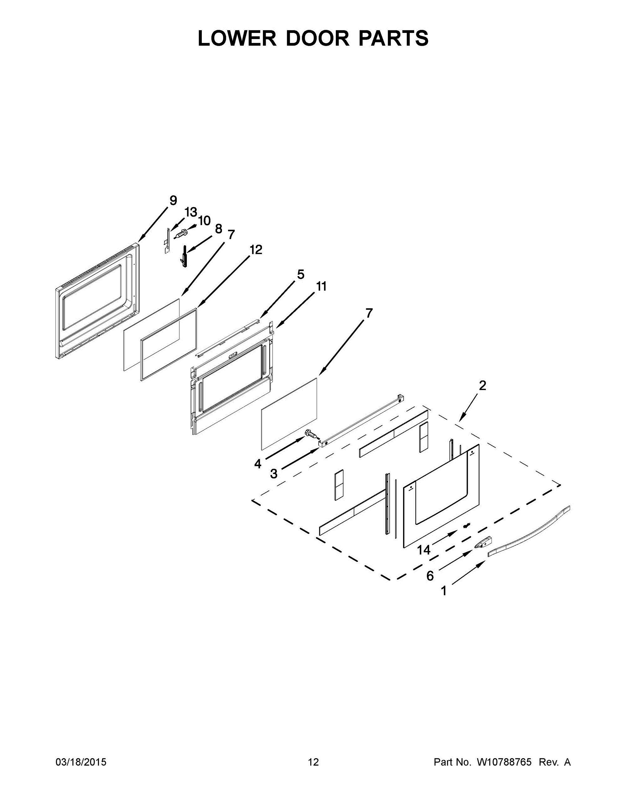 07 - LOWER DOOR PARTS Diagram and Parts List for YWGI925C0BS1  Whirlpool Range